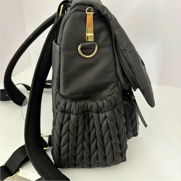 HAPP Levy Elegant Black Gold Trim Quilted Baby Shoulder Bag convertible Backpack - Picture 8 of 16